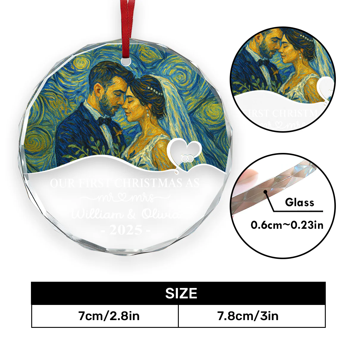 First Christmas As Mr & Mrs - Personalized Round Shaped Glass Ornament - Image 5