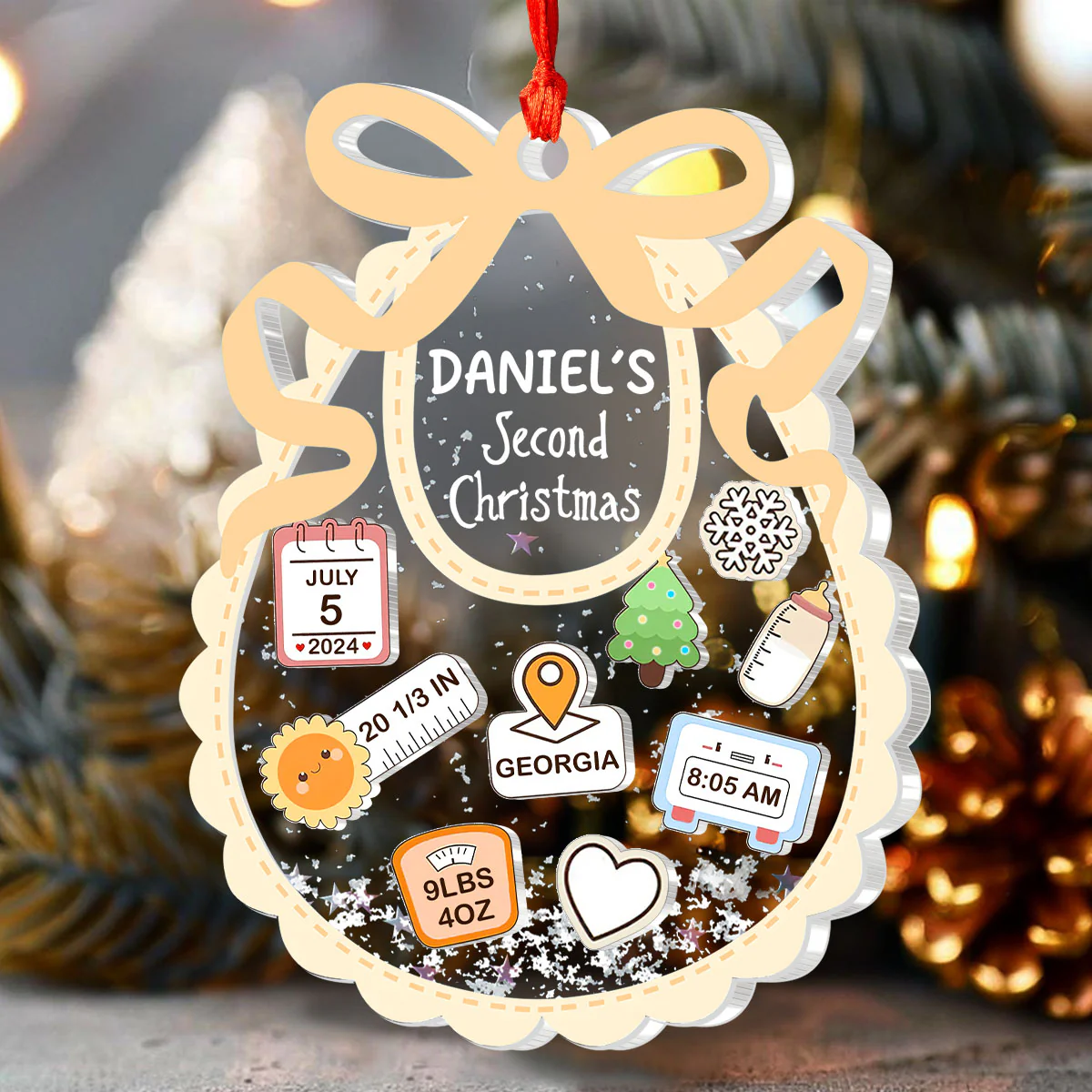 First Christmas Bib Heirloom - Personalized 3 Layered Christmas Shaker Ornament - Image 3