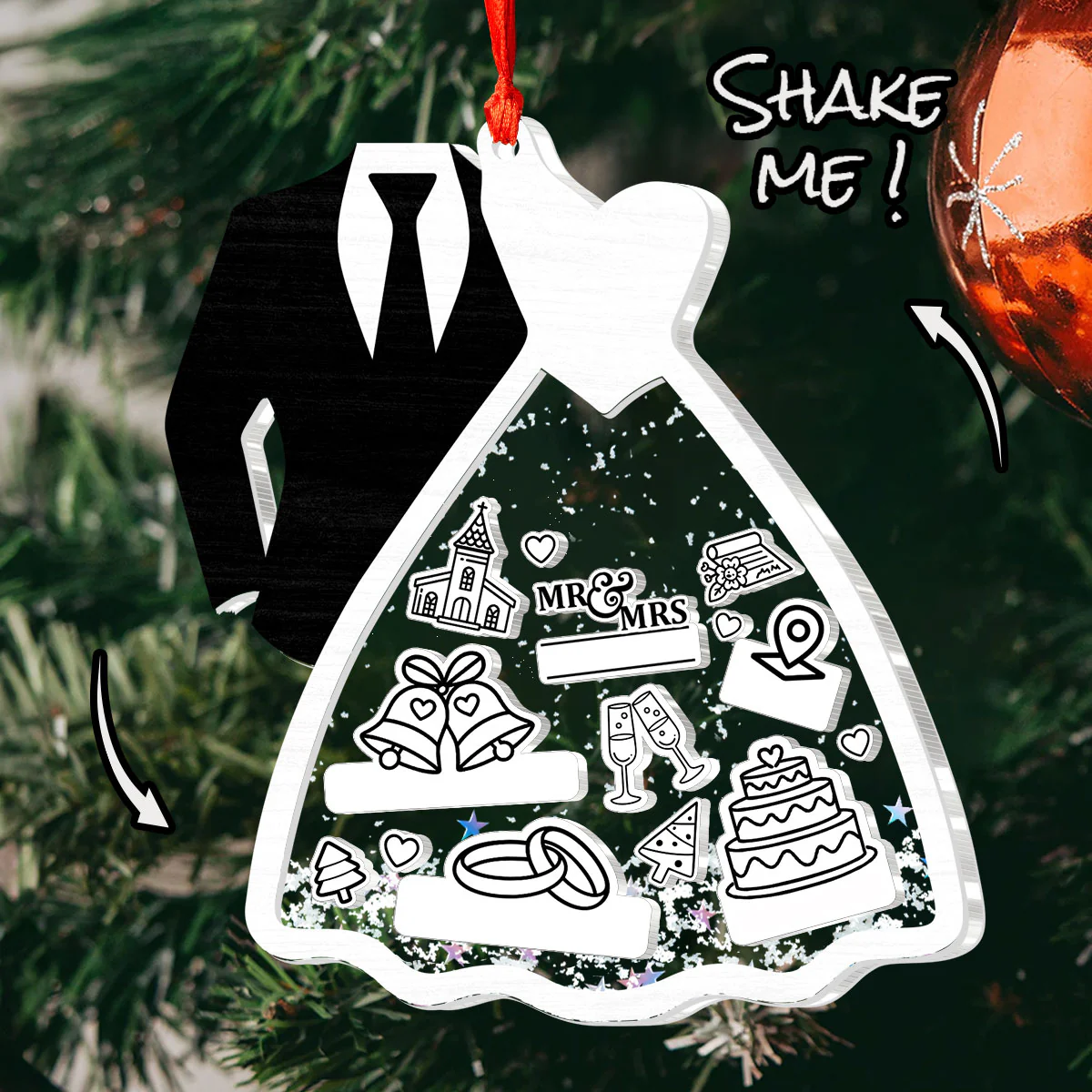 First Christmas Bride & Groom - Personalized 3 Layered Christmas Shaker Ornament - Image 3