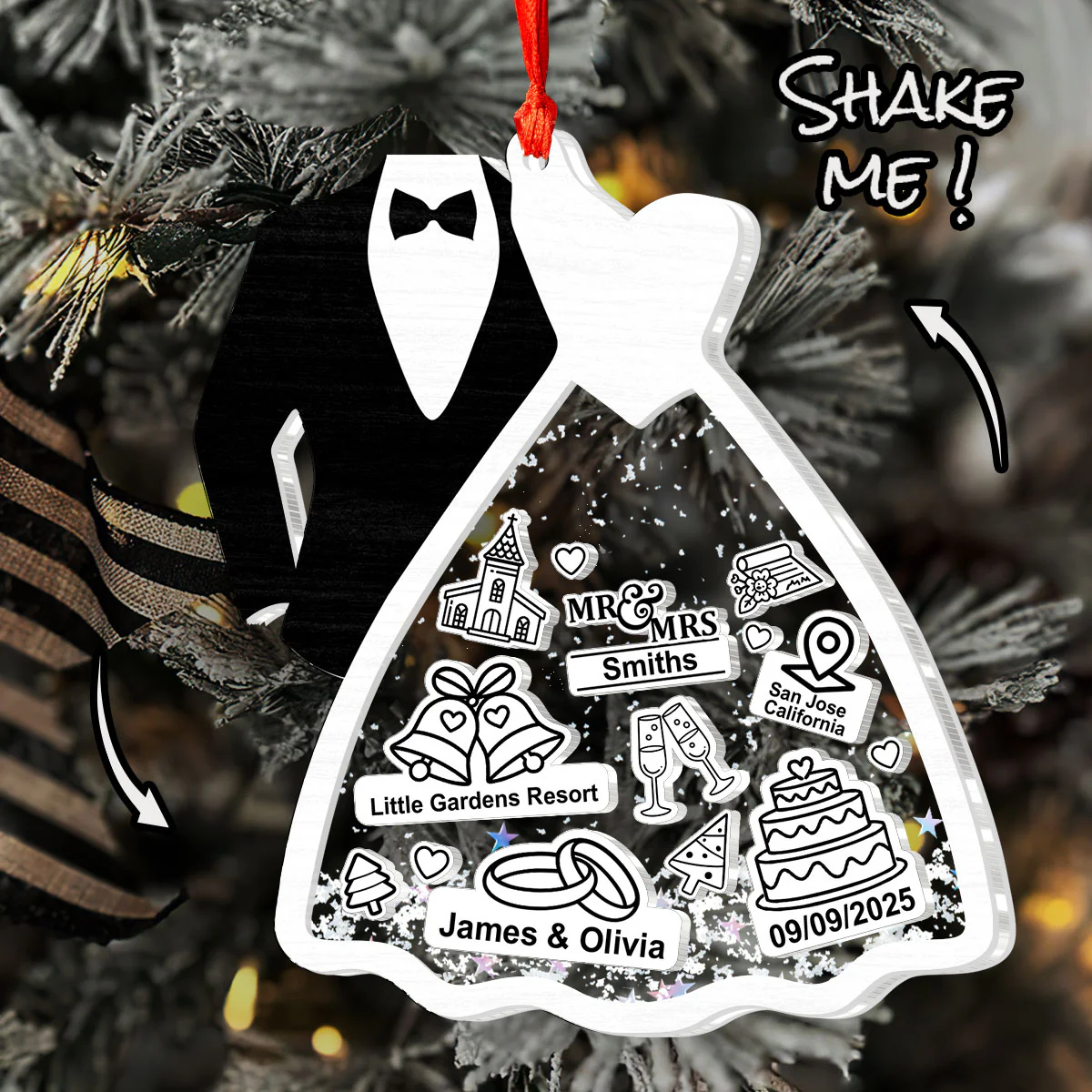 First Christmas Bride & Groom - Personalized 3 Layered Christmas Shaker Ornament - Image 4