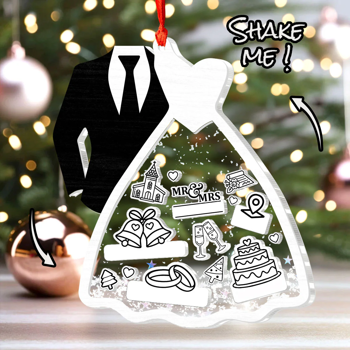 First Christmas Bride & Groom - Personalized 3 Layered Christmas Shaker Ornament - Image 5