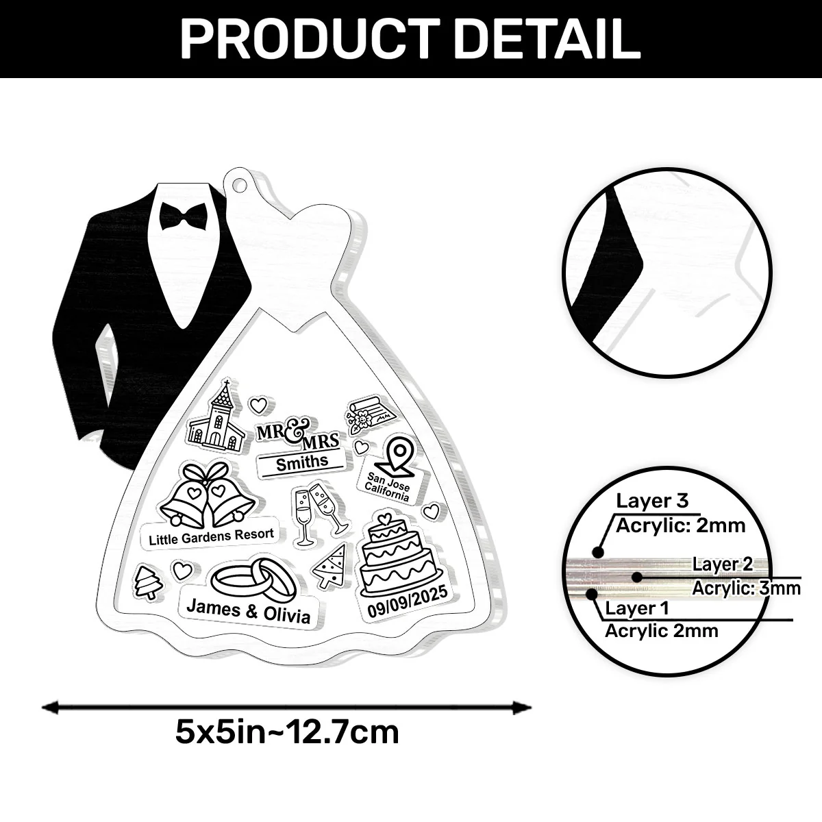 First Christmas Bride & Groom - Personalized 3 Layered Christmas Shaker Ornament - Image 6