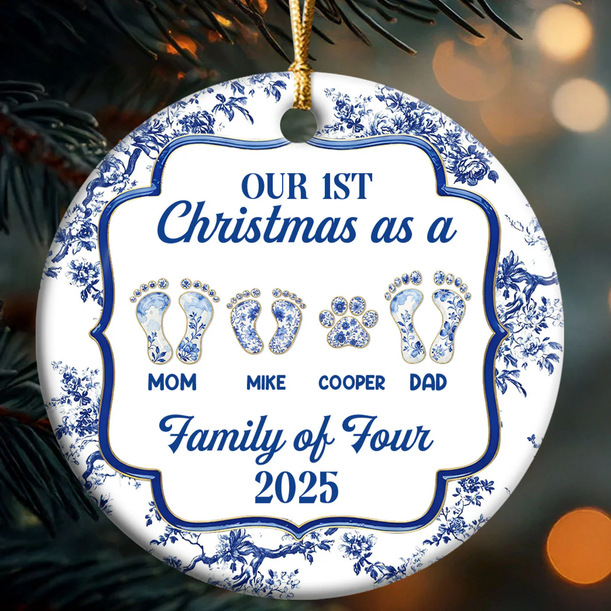 First Christmas Family - Personalized Round Shaped Ceramic Ornament