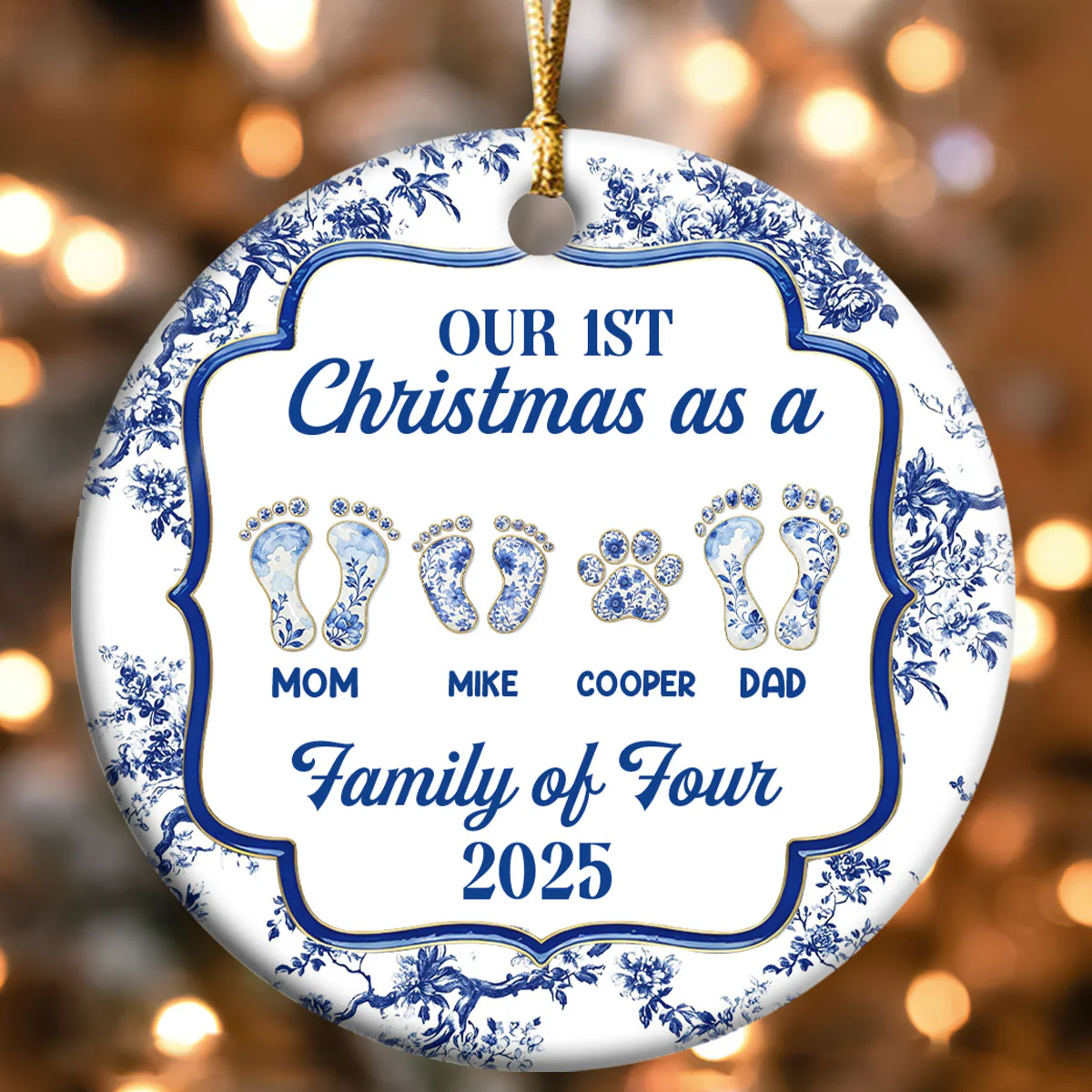 First Christmas Family - Personalized Round Shaped Ceramic Ornament - Image 4