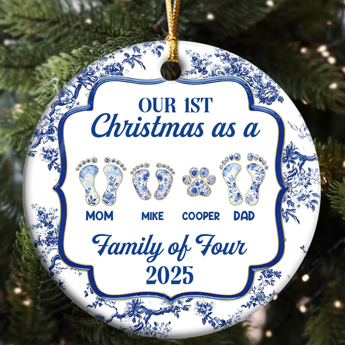 First Christmas Family - Personalized Round Shaped Ceramic Ornament - Image 5