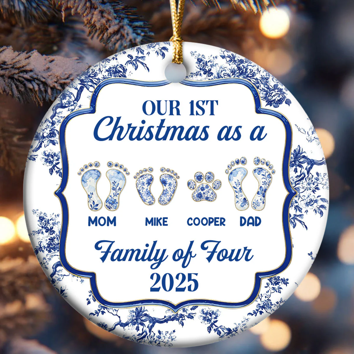 First Christmas Family - Personalized Round Shaped Ceramic Ornament - Image 6