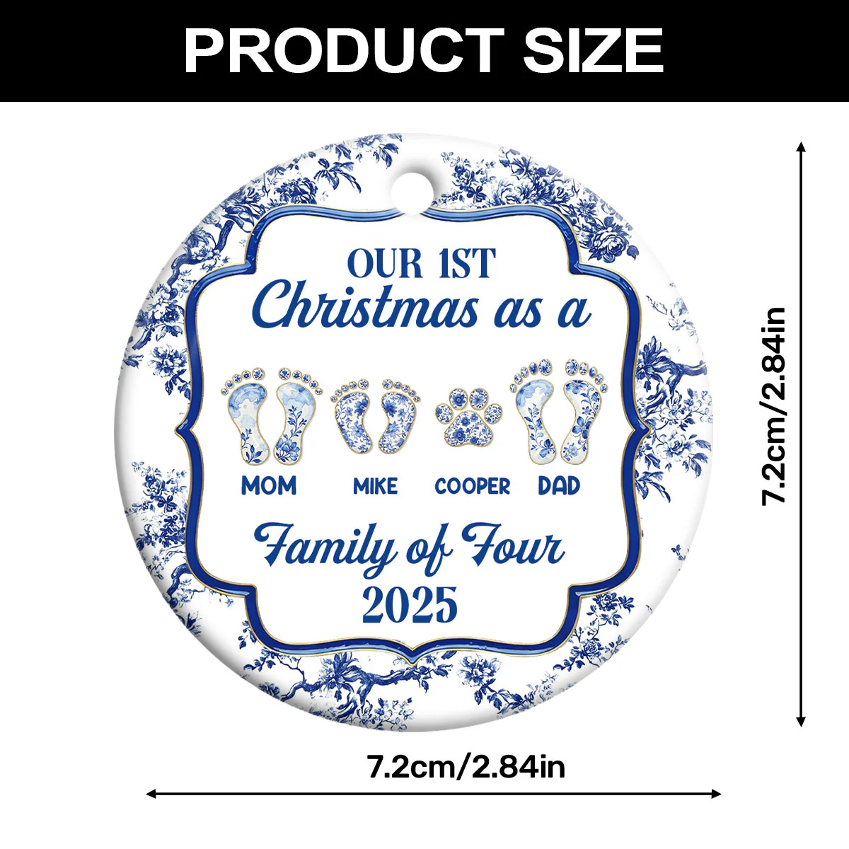 First Christmas Family - Personalized Round Shaped Ceramic Ornament - Image 7