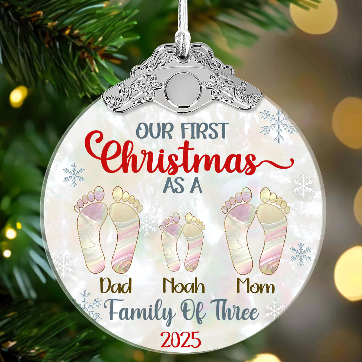 First Christmas, Full House - Personalized Glass Ornament With Silver Cap