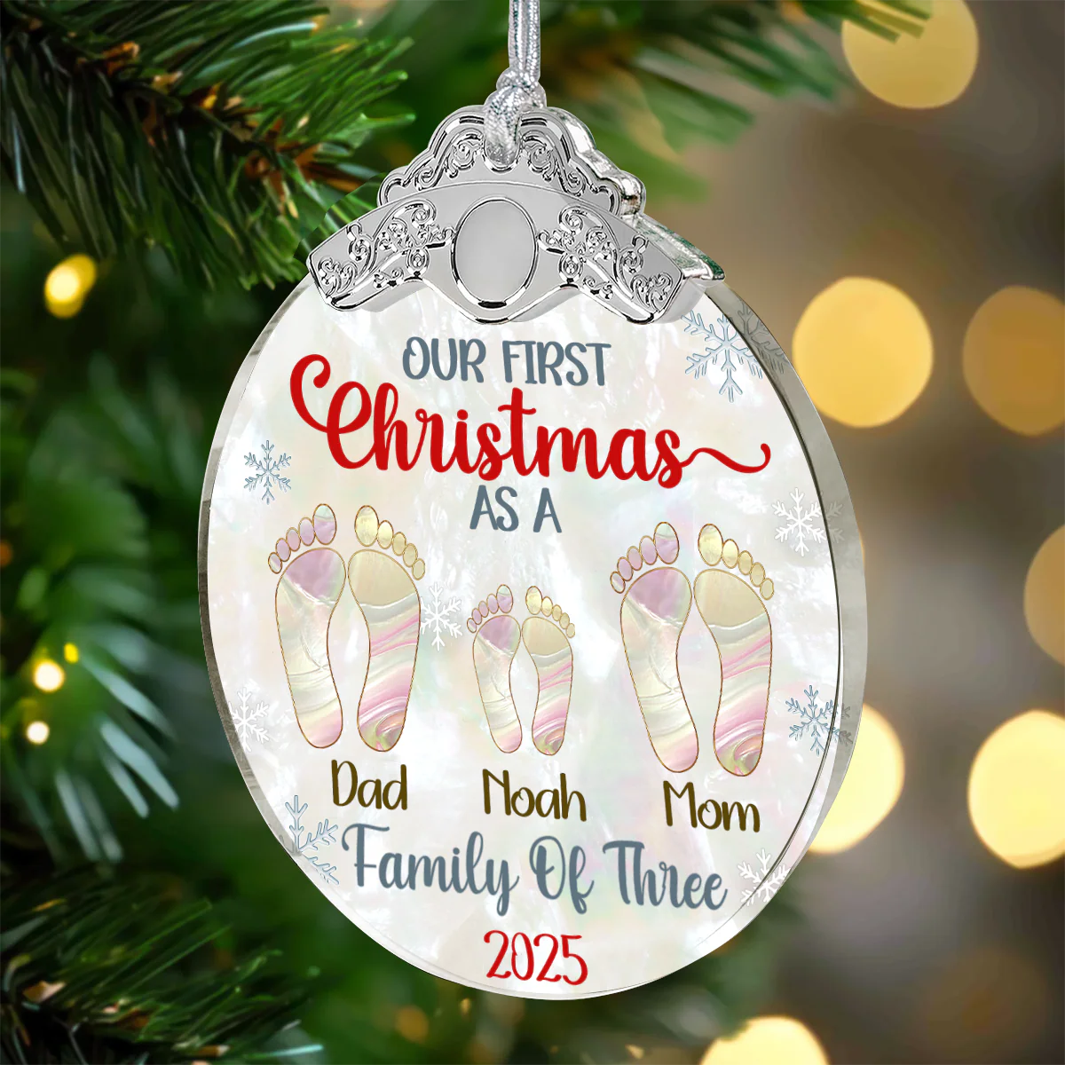 First Christmas, Full House - Personalized Glass Ornament With Silver Cap - Image 2