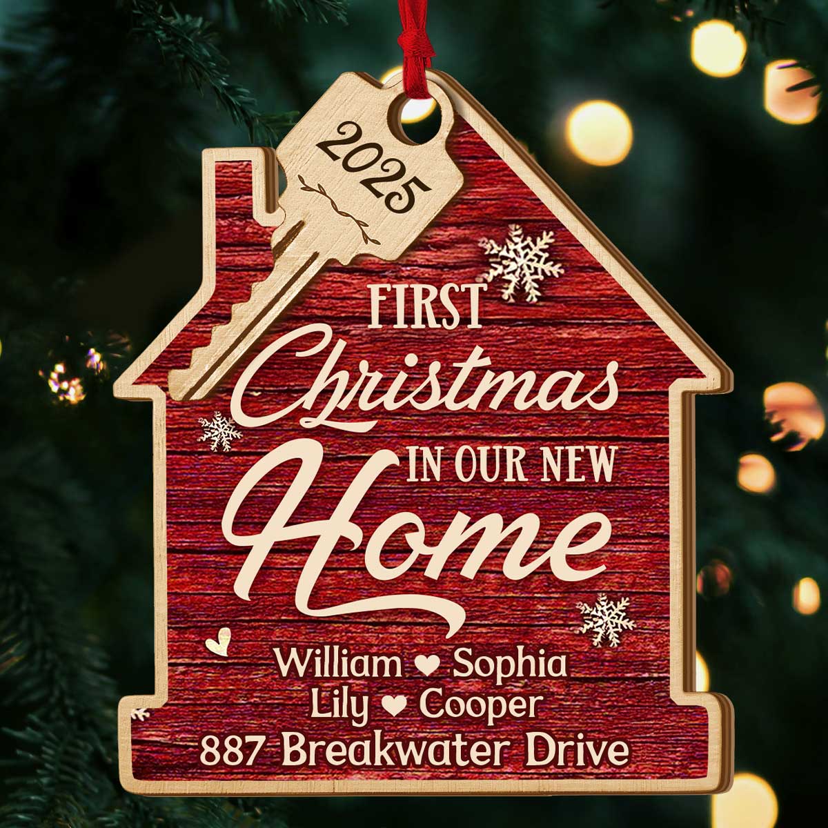 First Christmas In New Home - Personalized 2-Layered Wooden Ornament