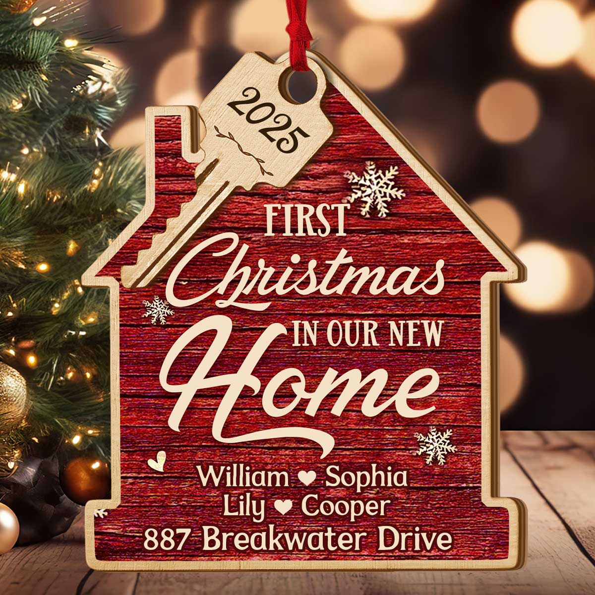 First Christmas In New Home - Personalized 2-Layered Wooden Ornament - Image 3