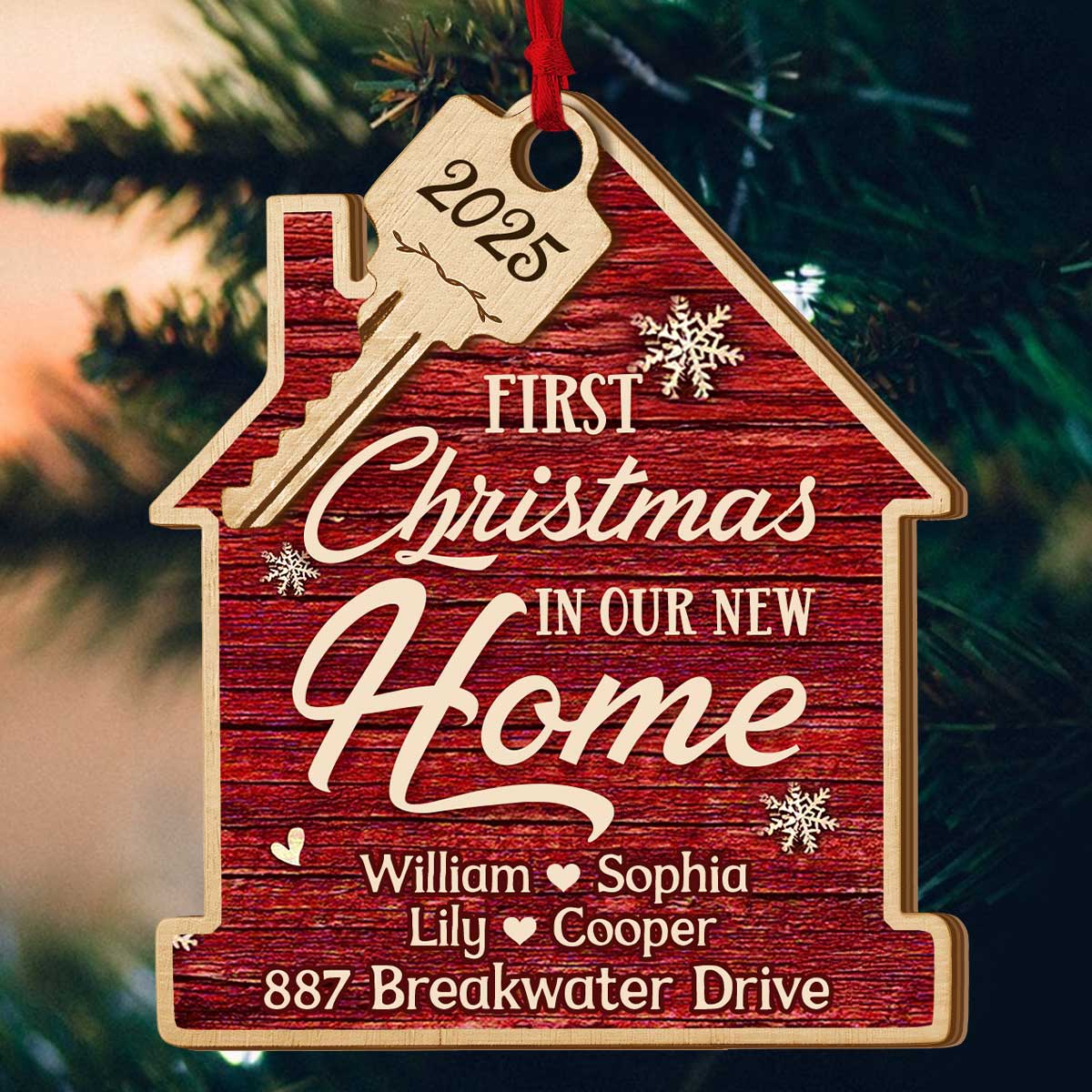 First Christmas In New Home - Personalized 2-Layered Wooden Ornament - Image 5