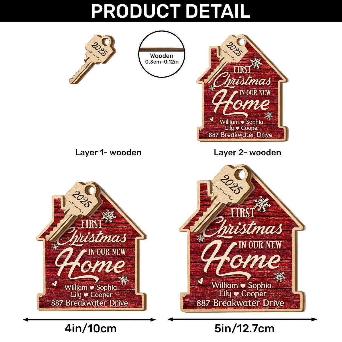 First Christmas In New Home - Personalized 2-Layered Wooden Ornament - Image 6