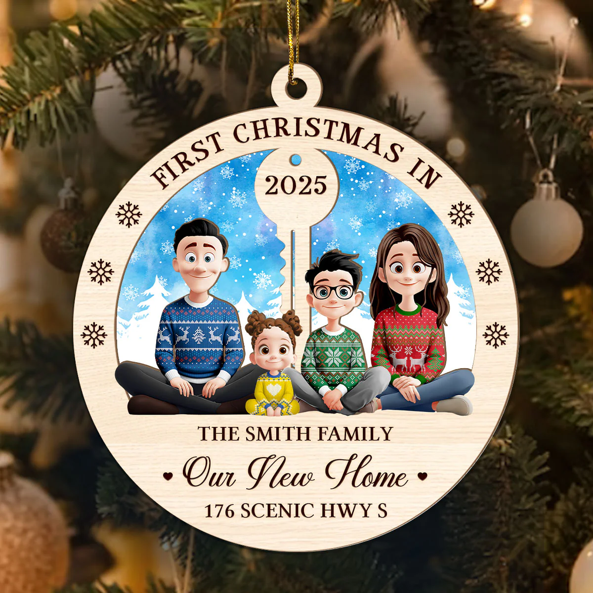 First Christmas In Our New Home - Personalized 2-Layered Wooden & Acrylic Ornament - Image 3
