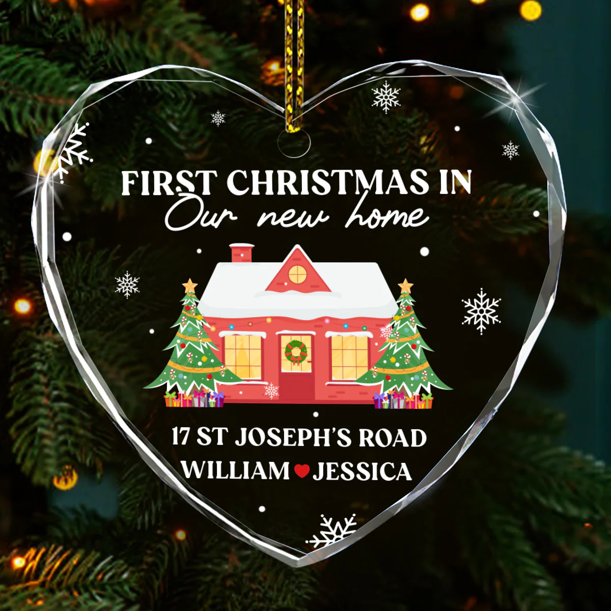 First Christmas In Our New Home - Personalized Heart Shaped Glass Ornament - Image 2