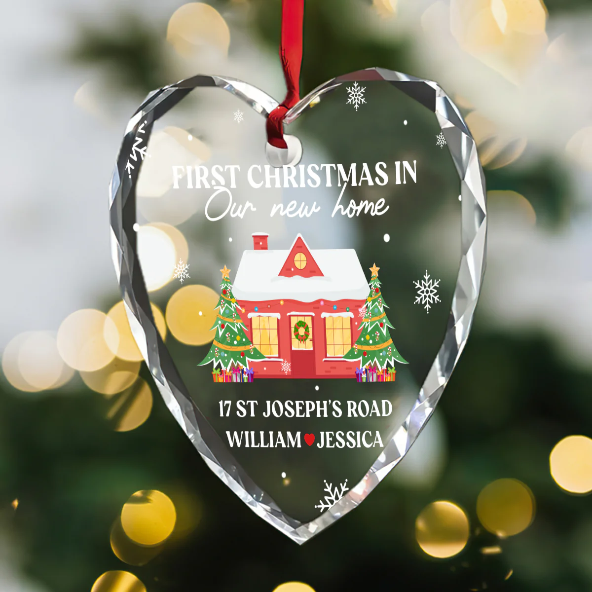 First Christmas In Our New Home - Personalized Heart Shaped Glass Ornament - Image 3