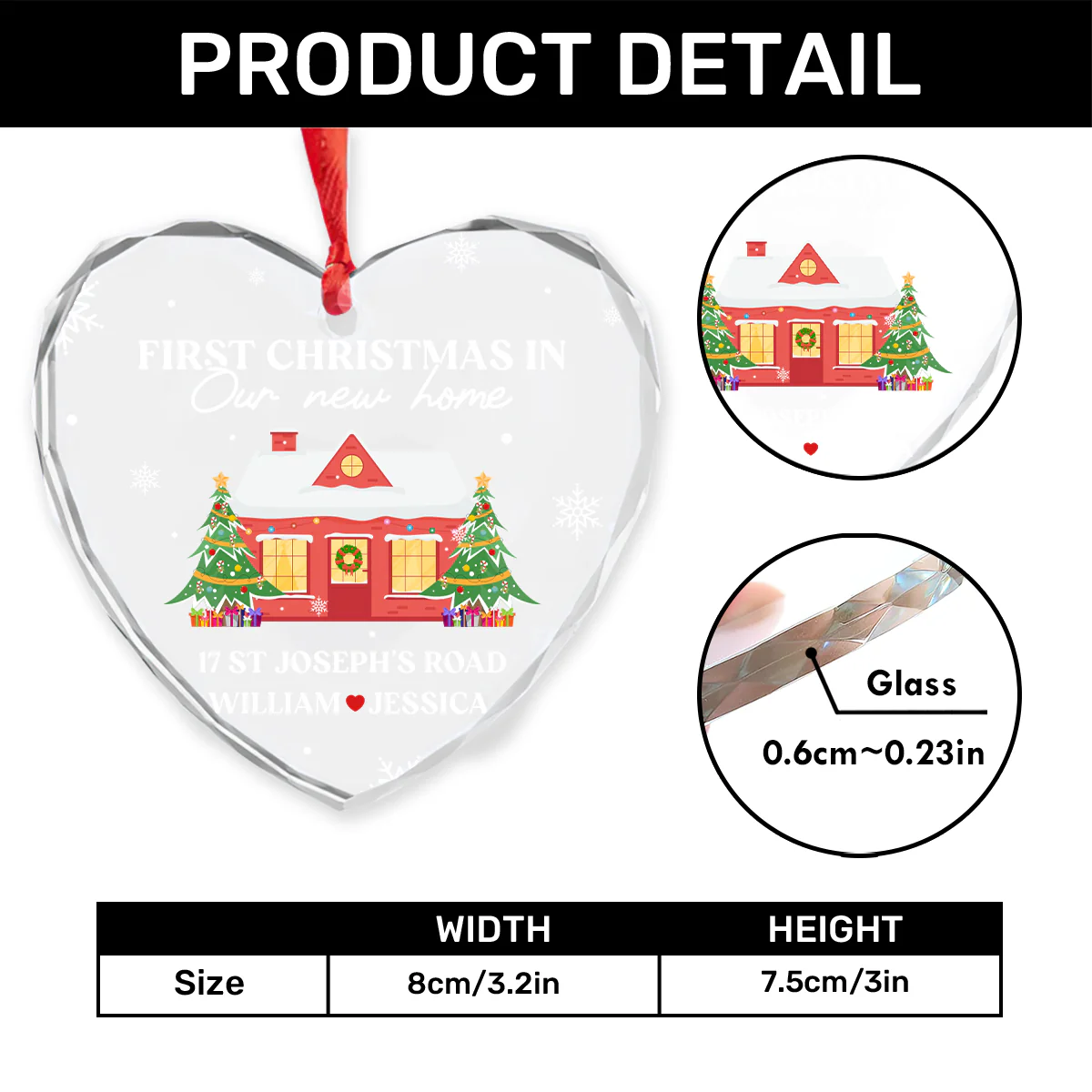 First Christmas In Our New Home - Personalized Heart Shaped Glass Ornament - Image 4