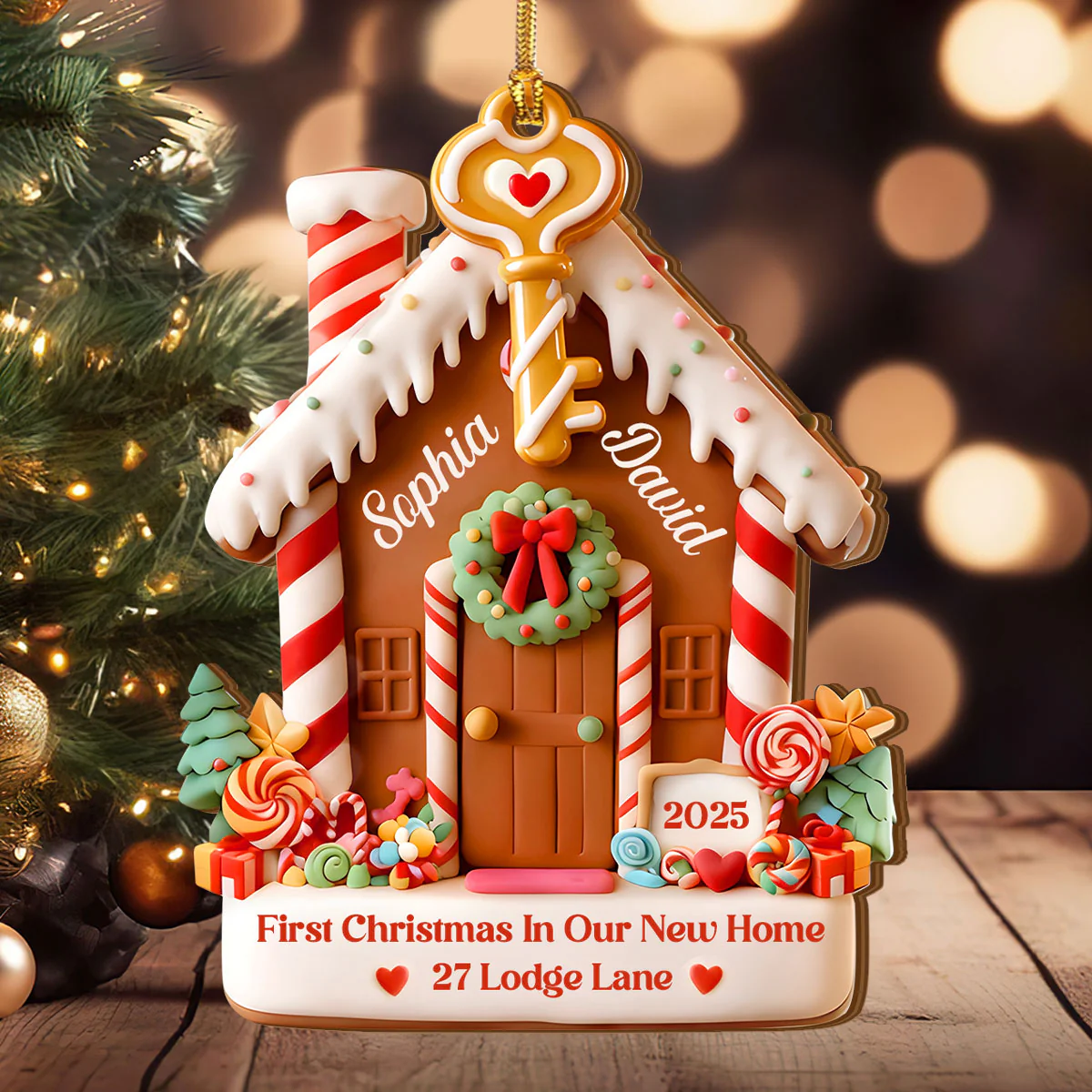 First Christmas In Our New Home - Personalized Wood Ornament Cutout & Print 1 Side - Image 2