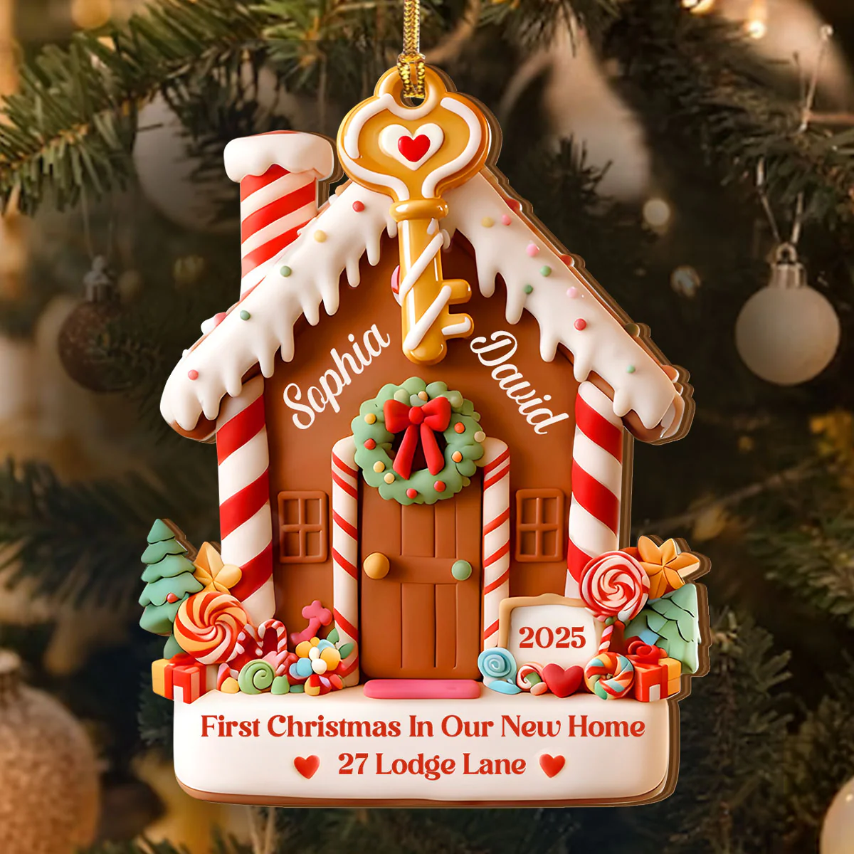 First Christmas In Our New Home - Personalized Wood Ornament Cutout & Print 1 Side - Image 3
