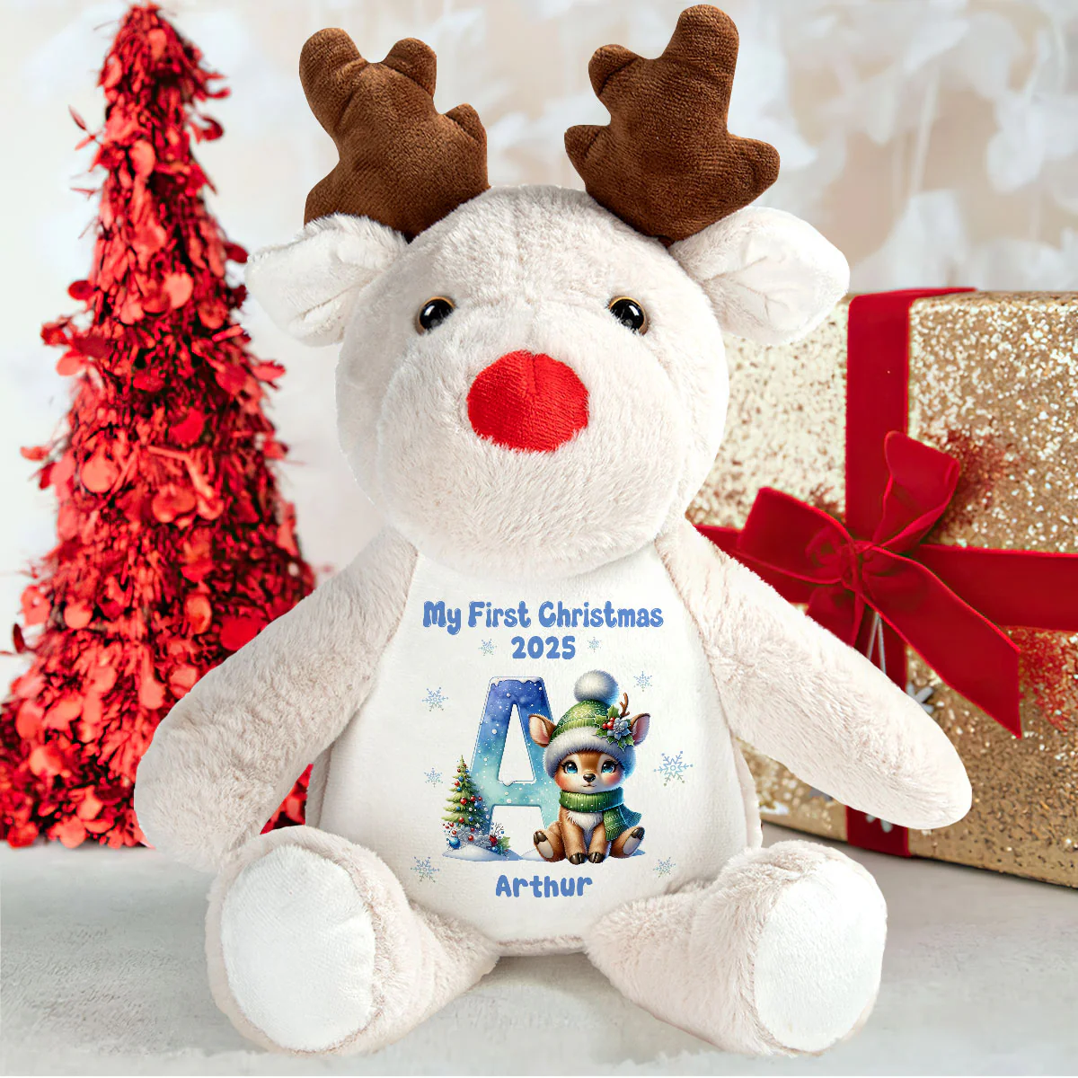 First Christmas Initial Letter - Personalized Stuffed Reindeer - Image 6