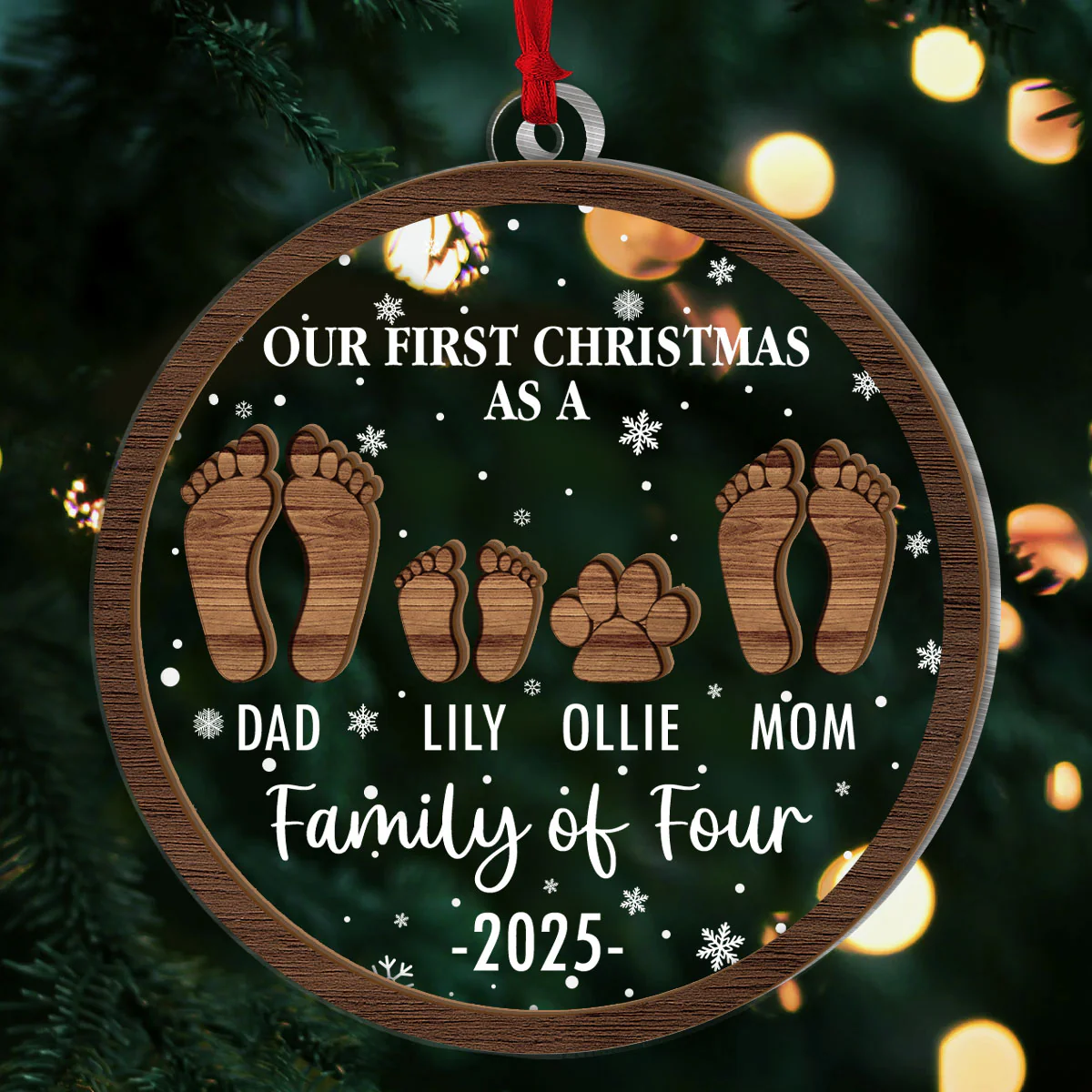 First Christmas Of The Family - Personalized 2-Layered Wooden & Acrylic Ornament