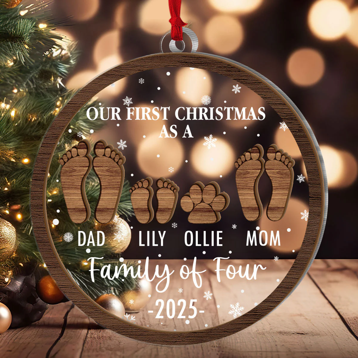 First Christmas Of The Family - Personalized 2-Layered Wooden & Acrylic Ornament - Image 2