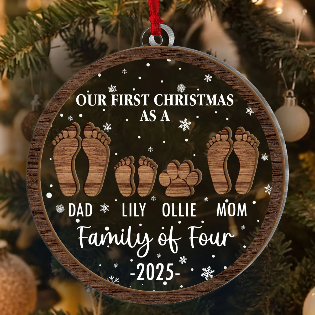 First Christmas Of The Family - Personalized 2-Layered Wooden & Acrylic Ornament - Image 3