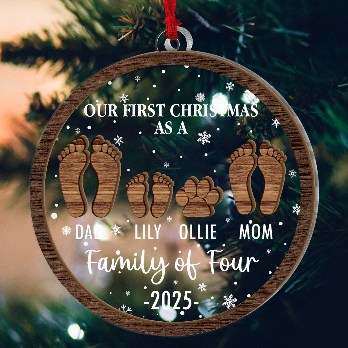 First Christmas Of The Family - Personalized 2-Layered Wooden & Acrylic Ornament - Image 4