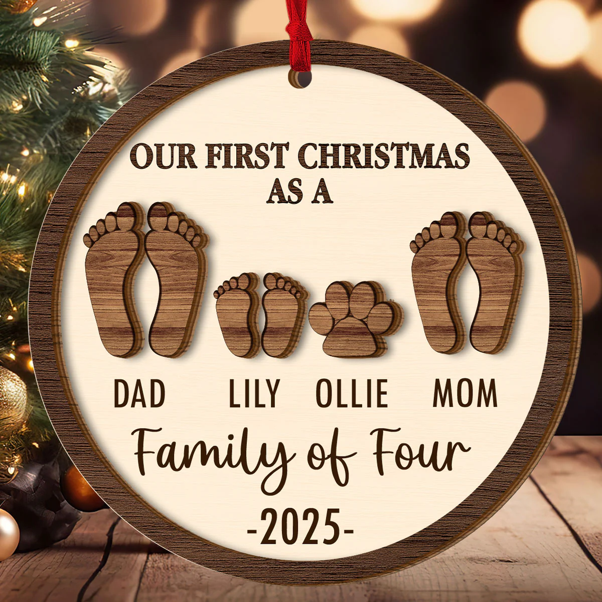 First Christmas Of The Family - Personalized 2-Layered Wooden Ornament - Image 3