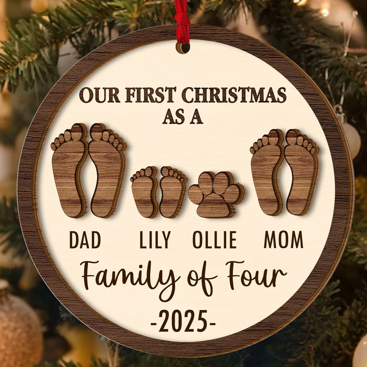 First Christmas Of The Family - Personalized 2-Layered Wooden Ornament - Image 4