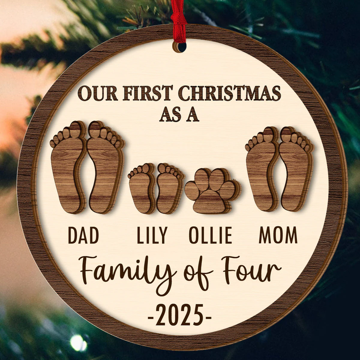 First Christmas Of The Family - Personalized 2-Layered Wooden Ornament - Image 5