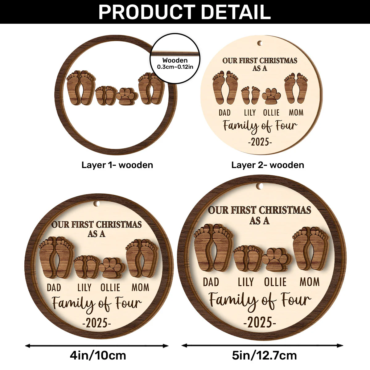 First Christmas Of The Family - Personalized 2-Layered Wooden Ornament - Image 6