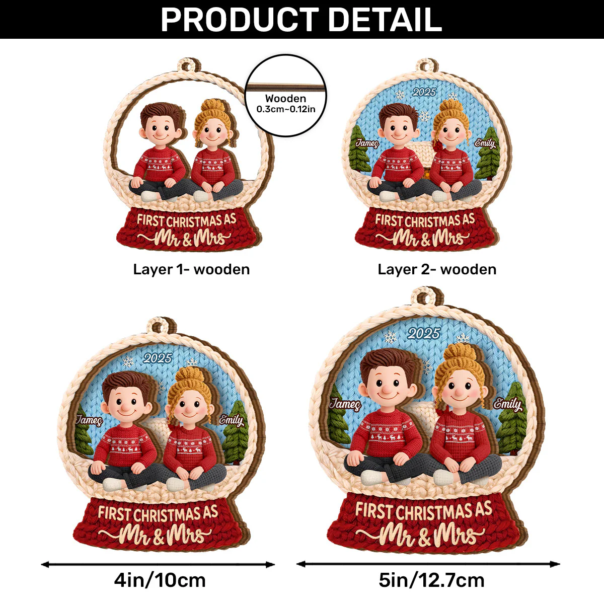 First Christmas Together - Personalized 2-Layered Wooden Ornament - Image 6