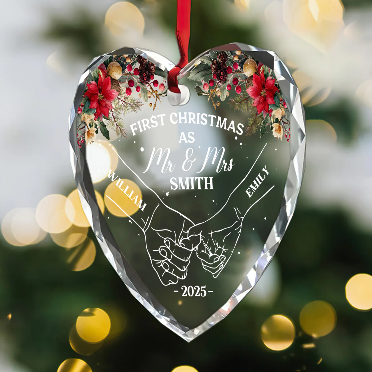 First Christmas Together - Personalized Heart Shaped Glass Ornament - Image 3