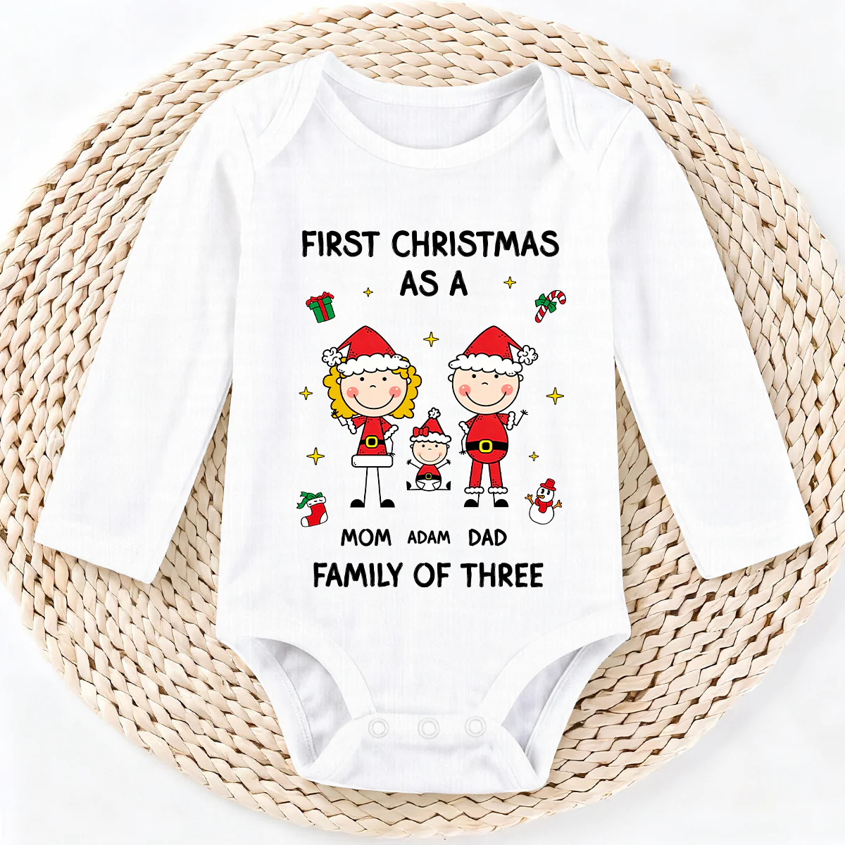 First Christmas Together Stickman  - Personalized Long Sleeve Baby Onesie