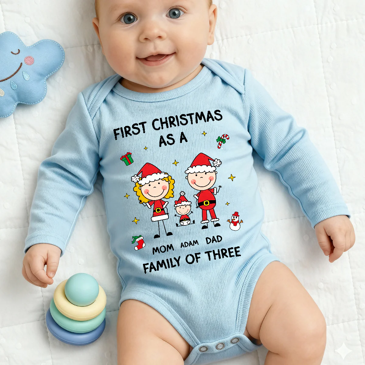 First Christmas Together Stickman  - Personalized Long Sleeve Baby Onesie - Image 3