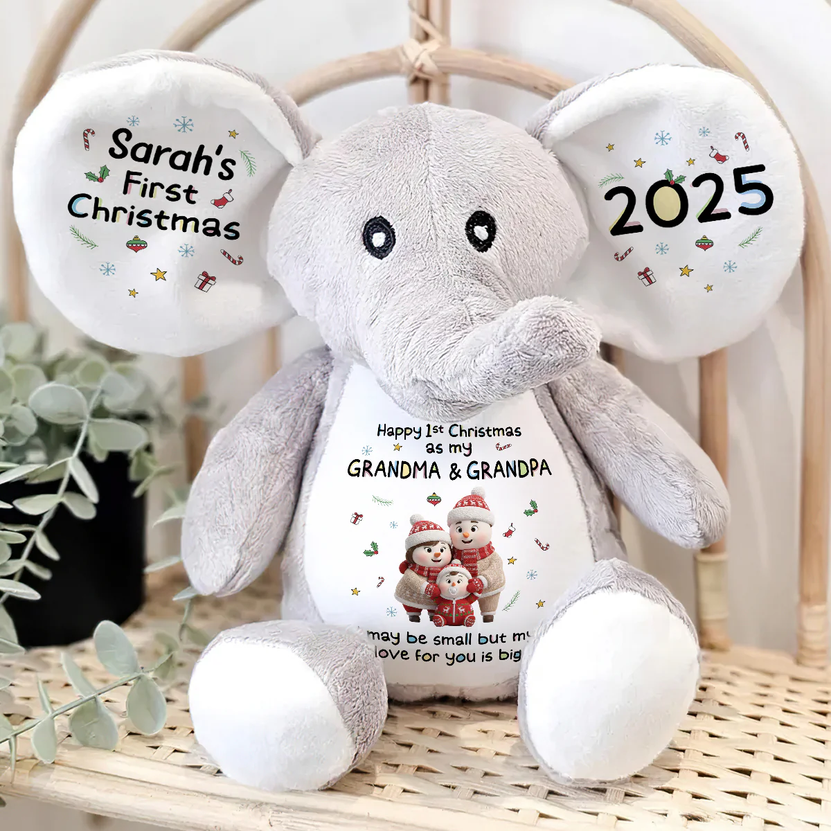 First Christmas With Grandma & Grandpa - Personalized Stuffed Elephant - Image 4