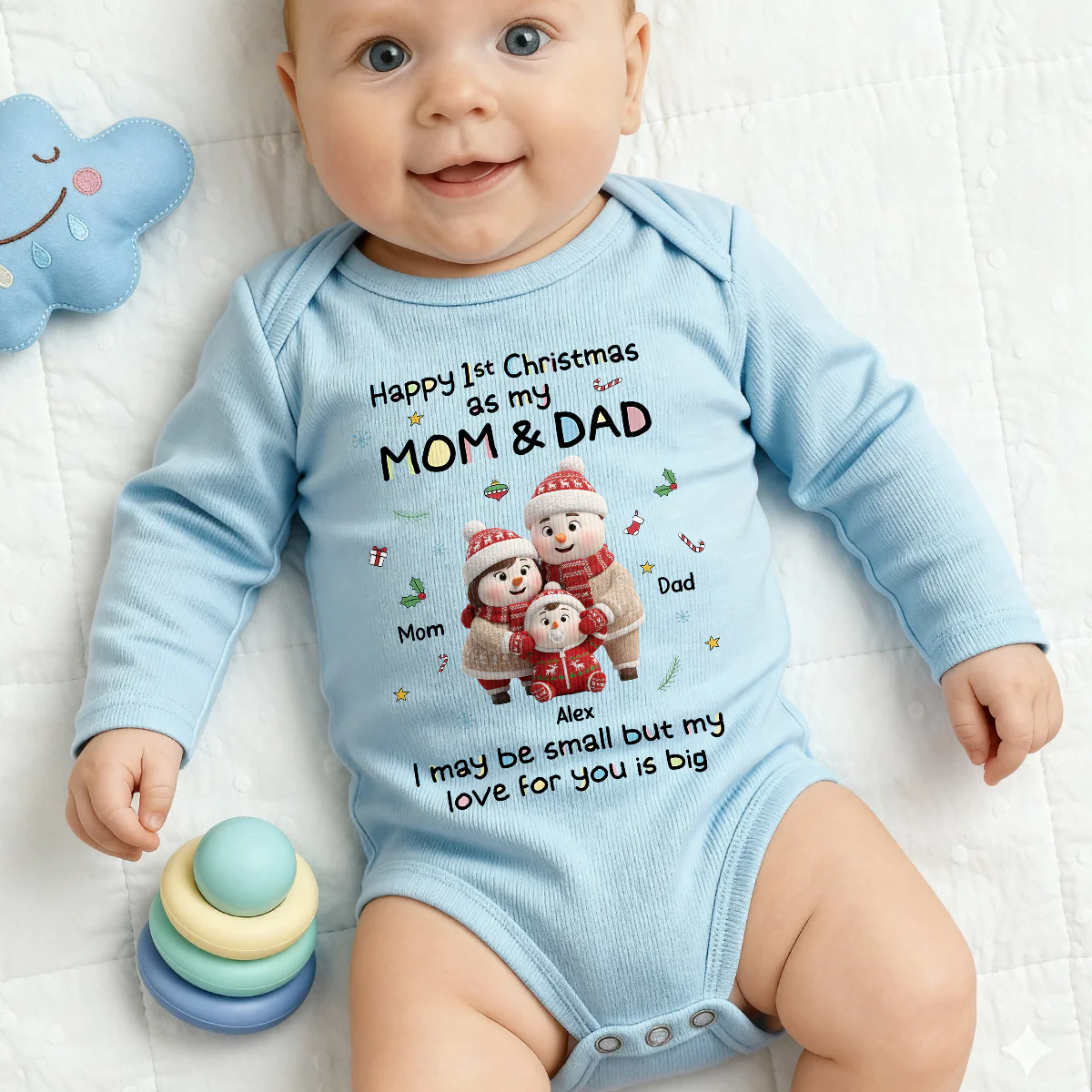 First Christmas With Mom & Dad - Personalized Long Sleeve Baby Onesie - Image 3