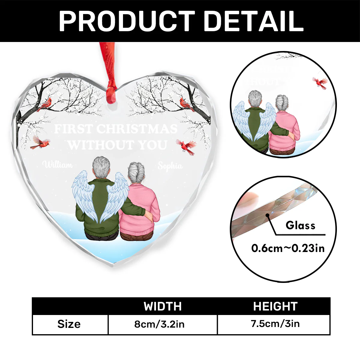 First Christmas Without You - Personalized Heart Shaped Glass Ornament - Image 4