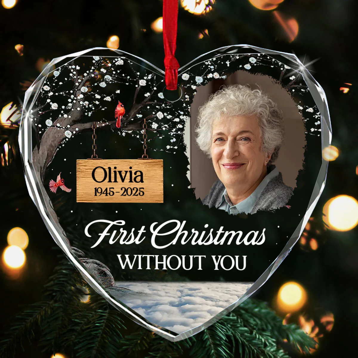 First Christmas Without You - Personalized Heart Shaped Glass Ornament