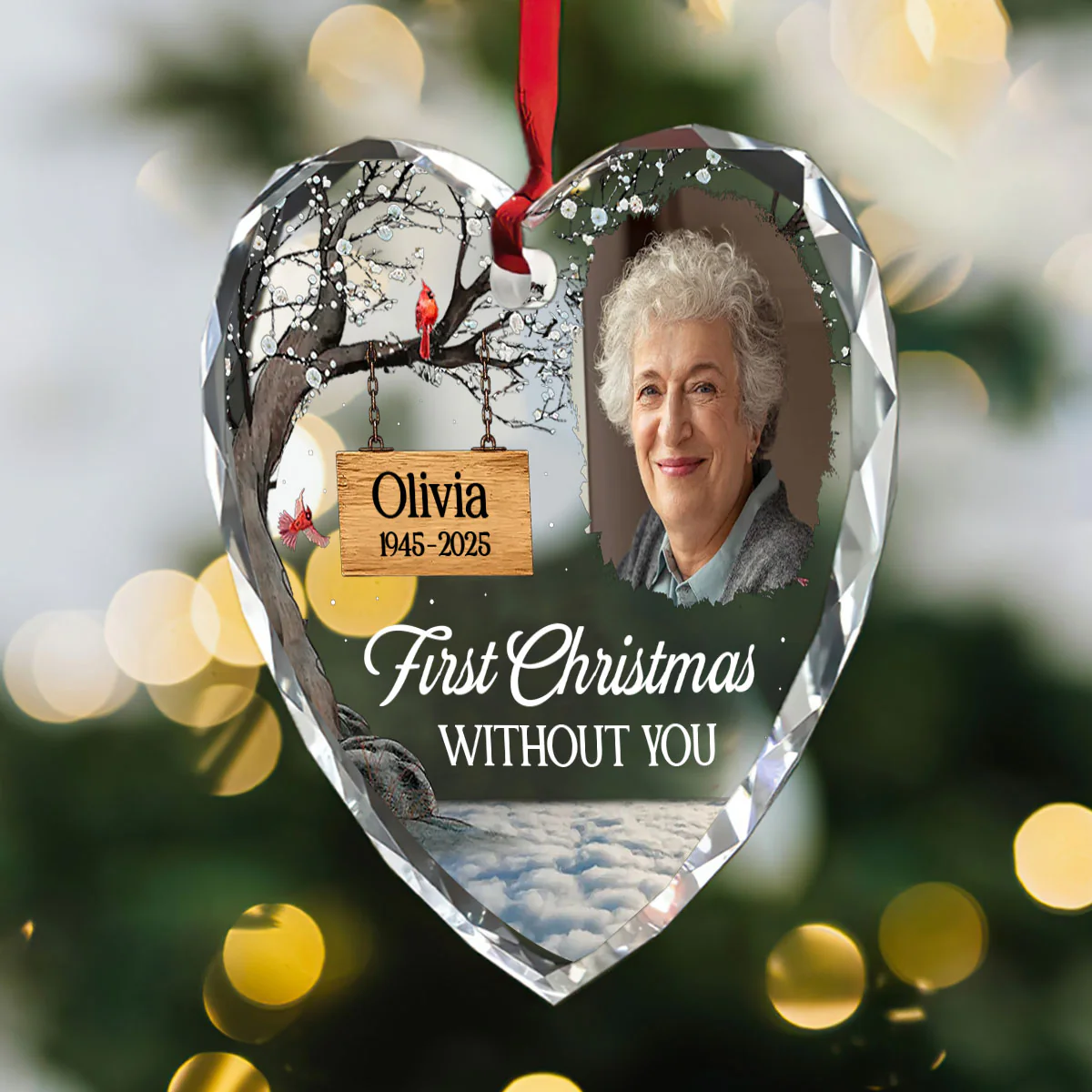 First Christmas Without You - Personalized Heart Shaped Glass Ornament - Image 3