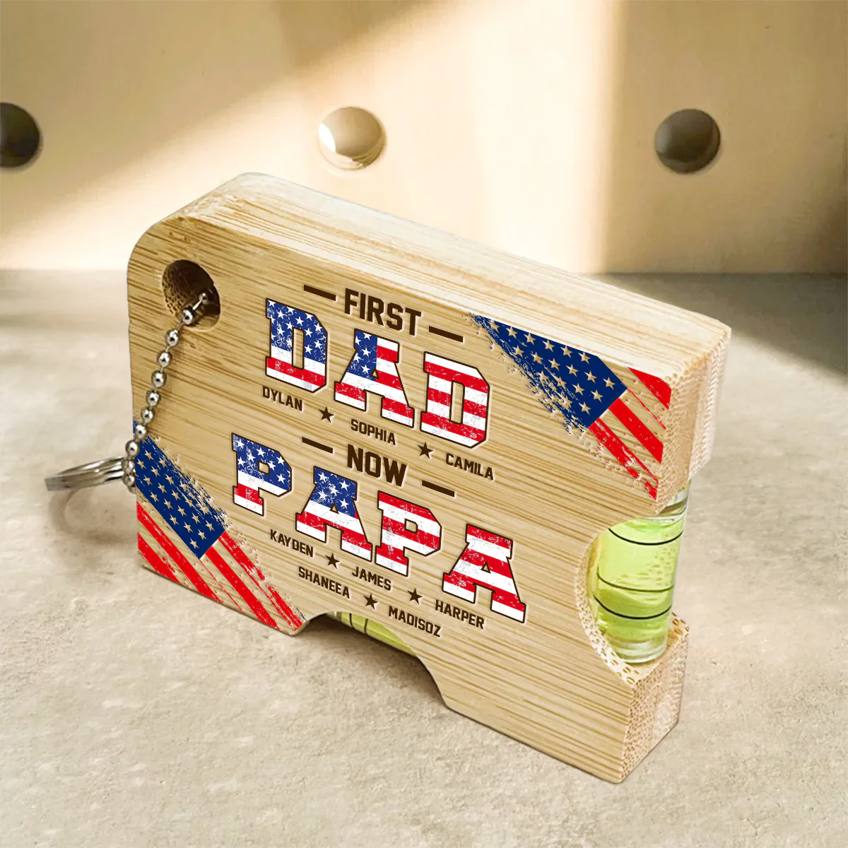 First Dad Now Papa - Personalized Spirit Level Bottle Opener Keyring - Image 3