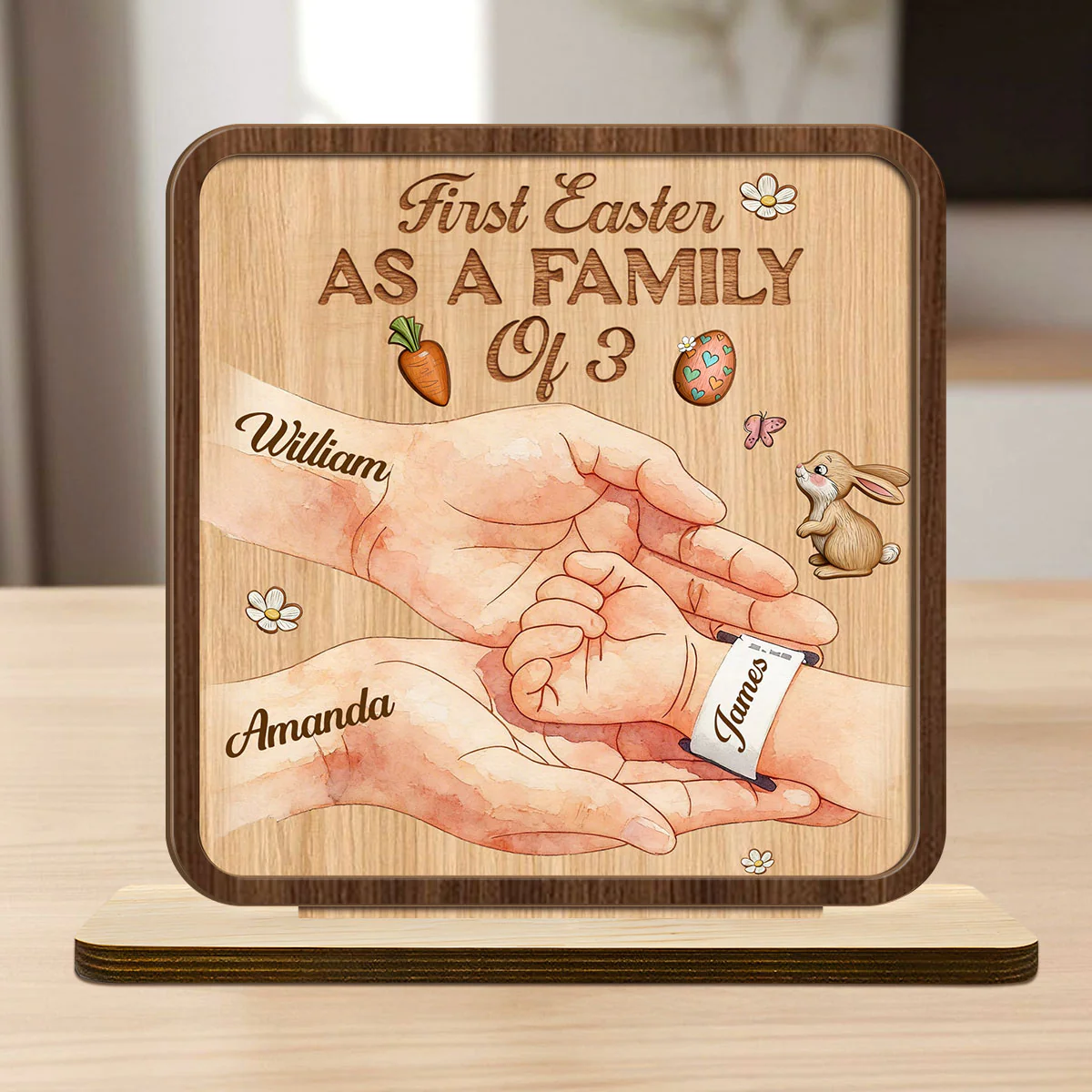 First Easter As A Family Of 3 - Personalized 2-Layer Wood Plaque With Flat Base - Image 7