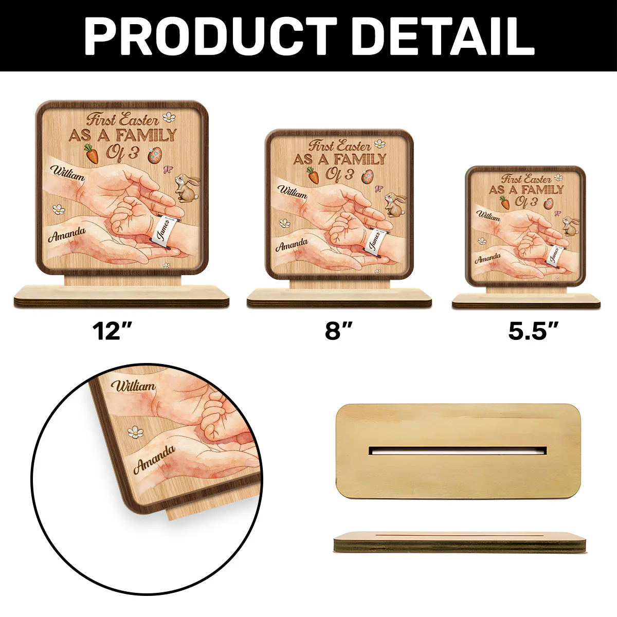 First Easter As A Family Of 3 - Personalized 2-Layer Wood Plaque With Flat Base - Image 8