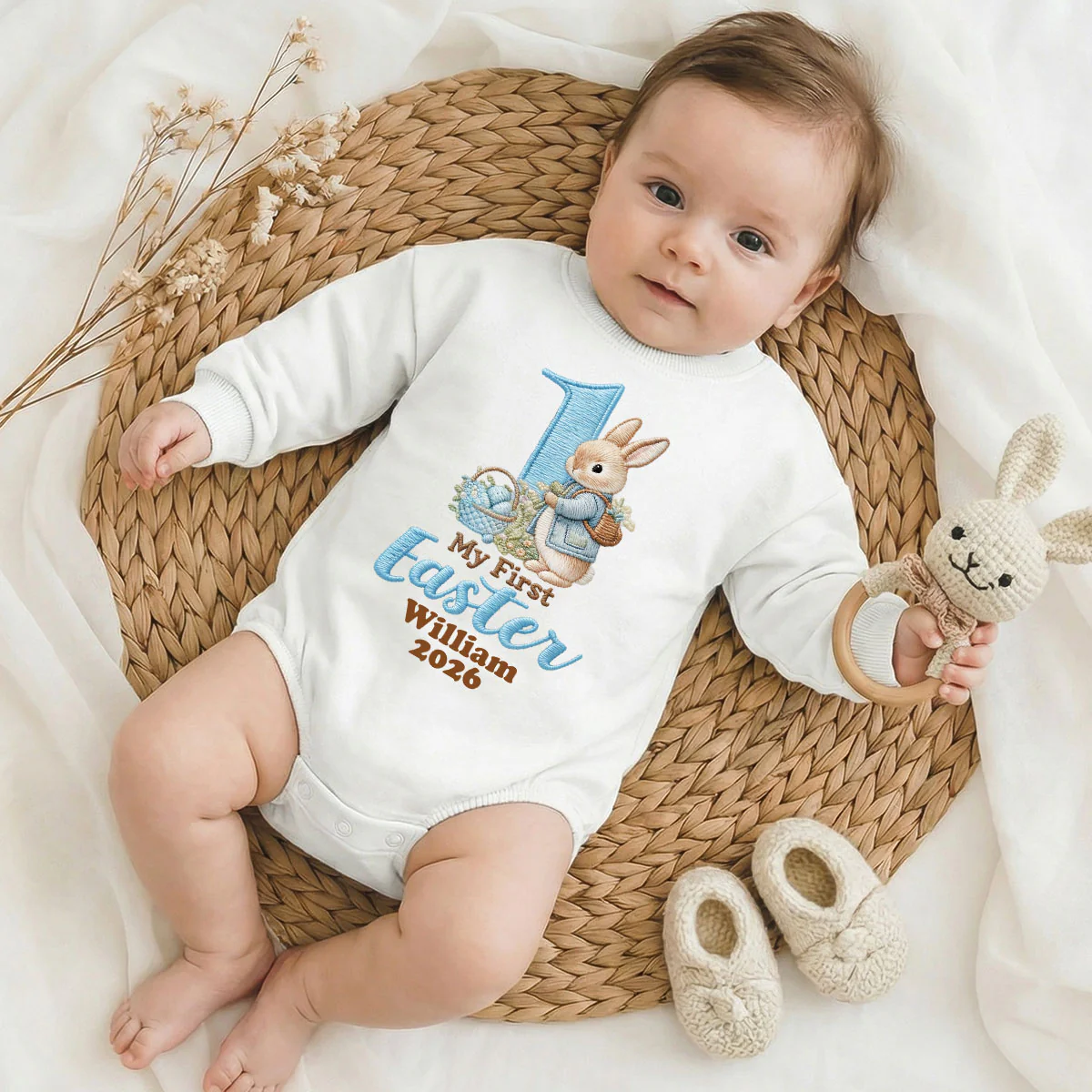 First Easter Baby Long Sleeve Puff Romper - Personalized Baby One-Piece - Image 2