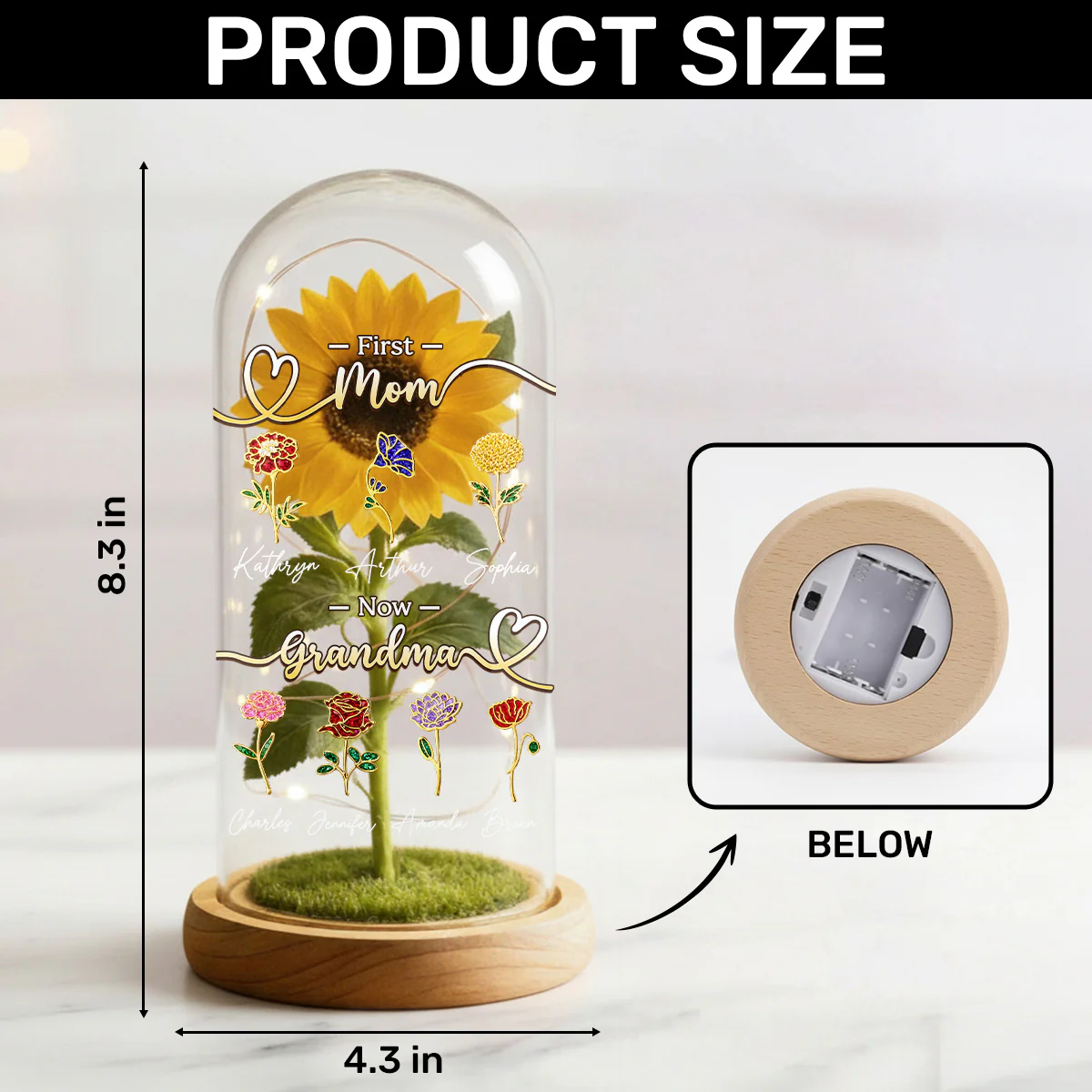 First Mom Now Grandma Birth Month Flower - Personalized Sunflower Dome Lamp - Image 7