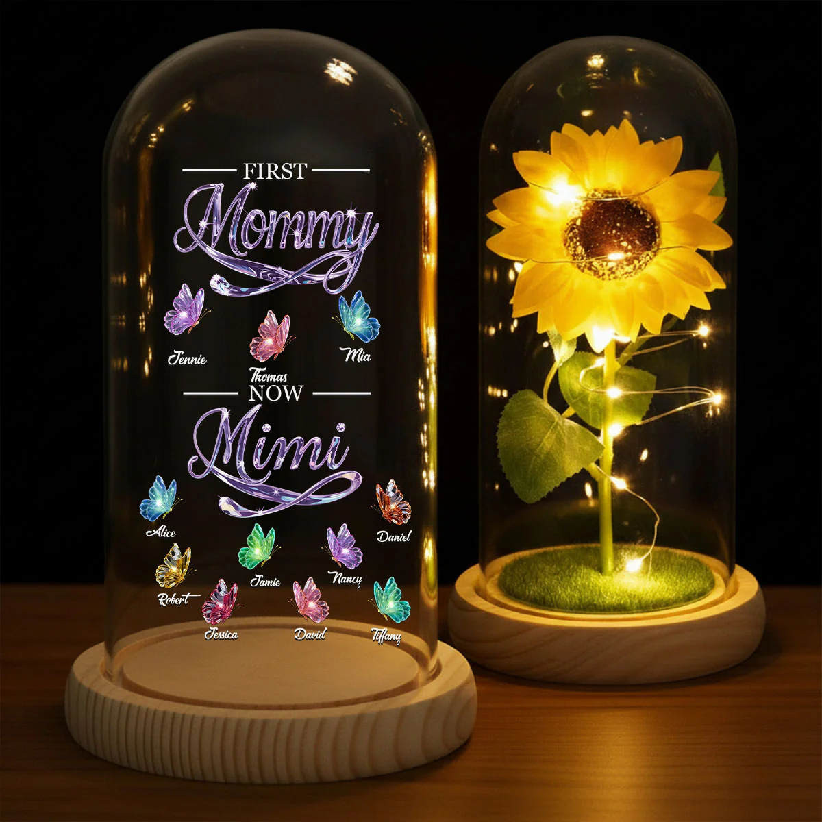 First Mom Now Grandma Butterflies - Personalized Sunflower Dome Lamp - Image 3