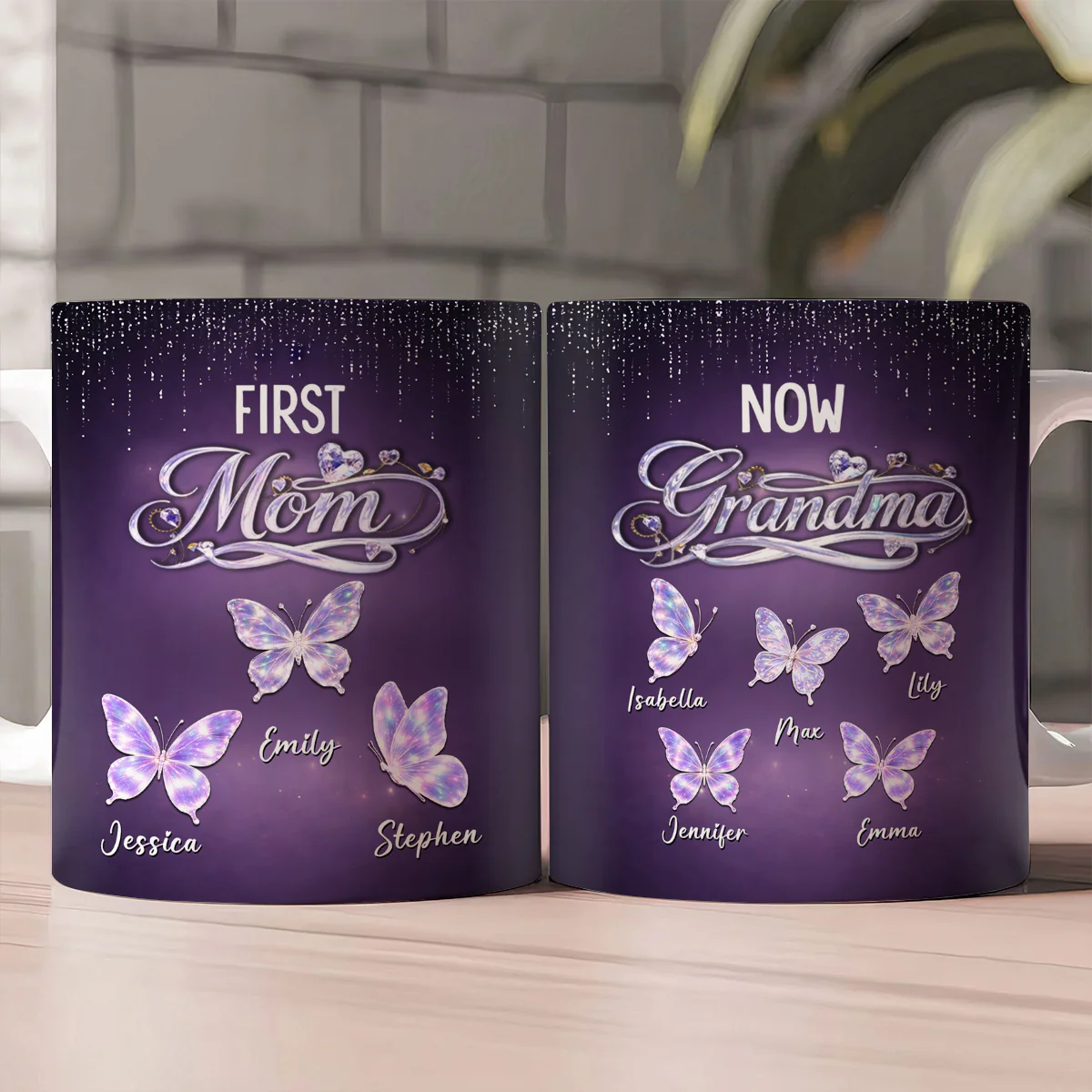 First Mom Now Grandma Crystal - Personalized Ceramic Coffee Mug