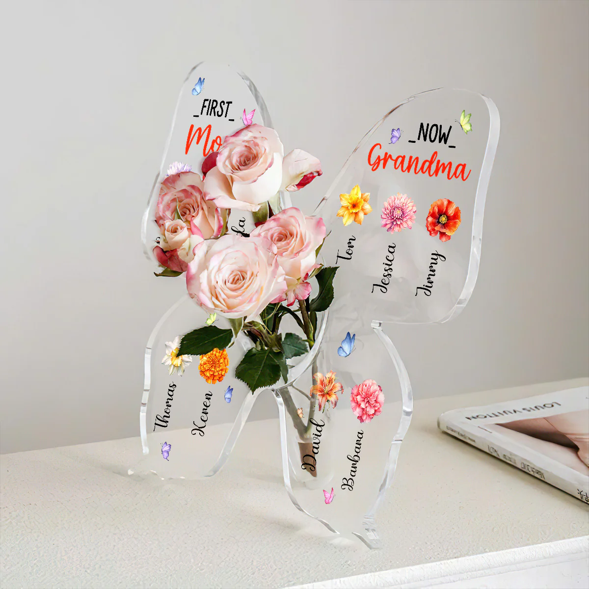 First Mom Now Grandma - Personalized Butterfly Acrylic Vase - Image 4