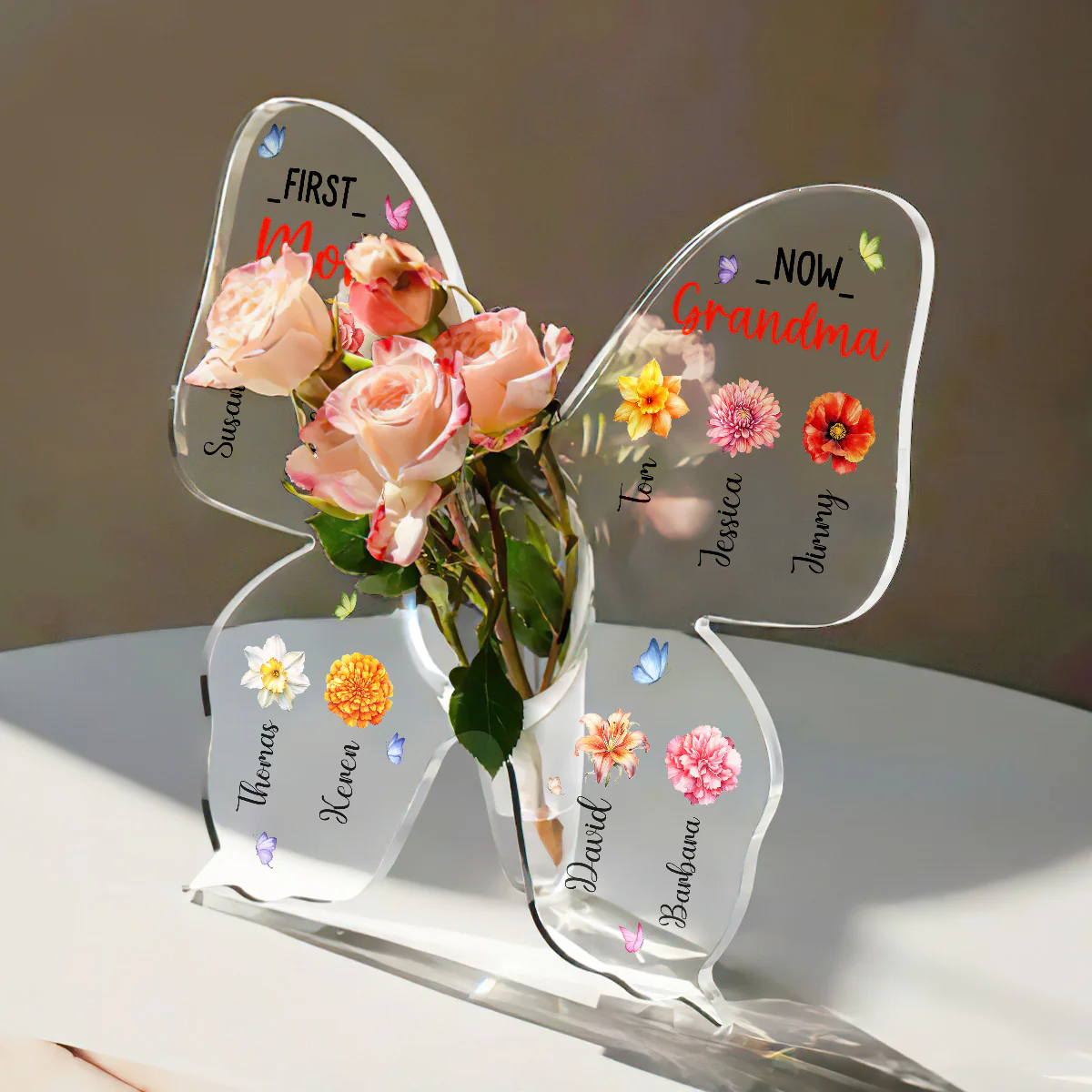 First Mom Now Grandma - Personalized Butterfly Acrylic Vase - Image 5